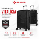 Mala Grande 23kg em Polipropileno Ultra Resistente, Rodas Duplas 360º, Cadeado 3 Dígitos Personalizável Sestini PP Prime Preto de Viagem (Grande)