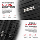 Mala Grande 23kg em Polipropileno Ultra Resistente, Rodas Duplas 360º, Cadeado 3 Dígitos Personalizável Sestini PP Prime Preto de Viagem (Grande)